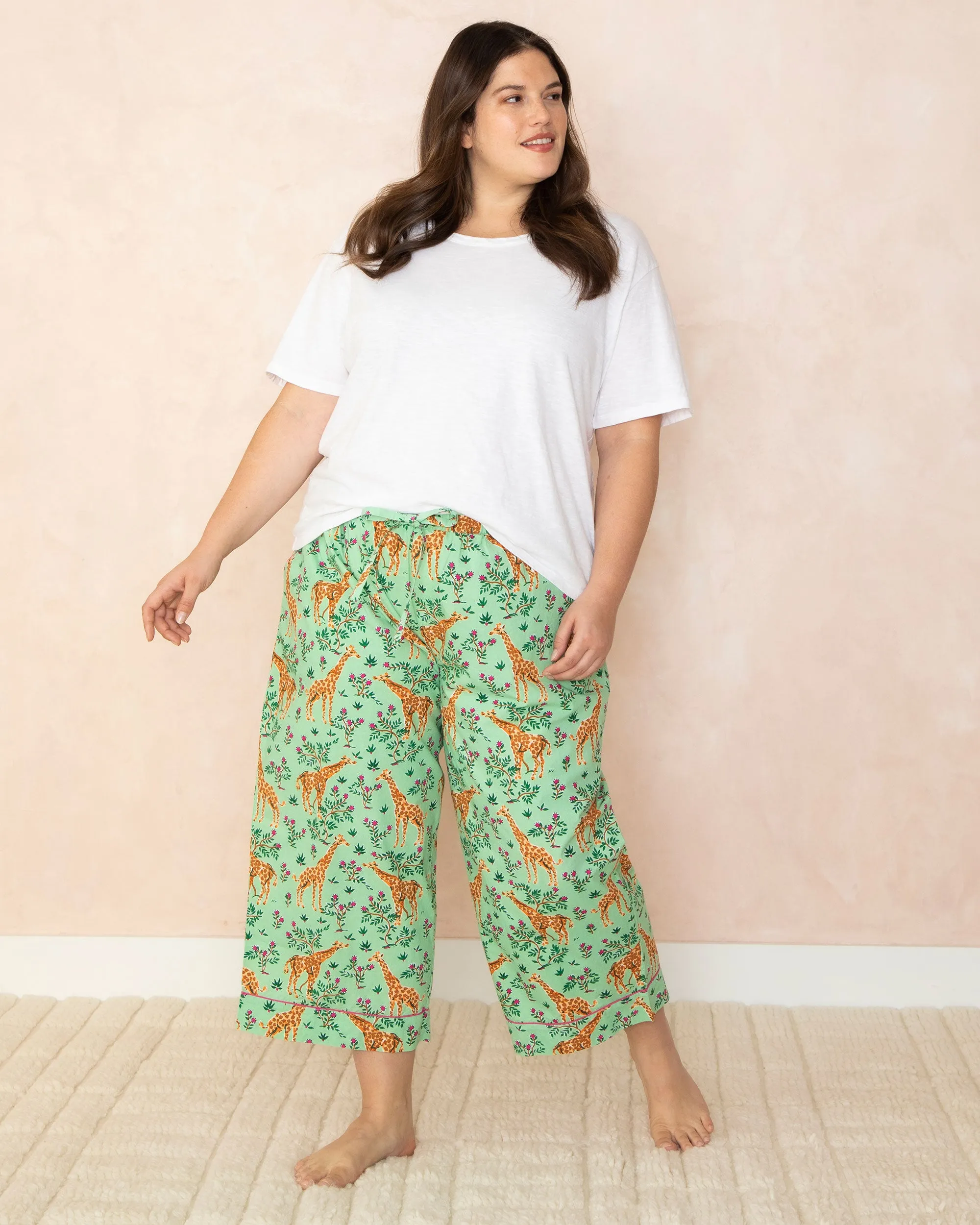 Grazing Giraffes - Cropped Pajama Pants - Sage