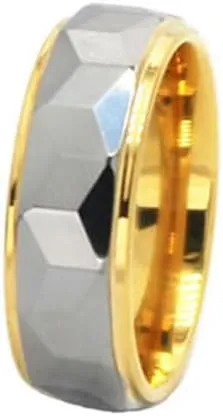 Hand Jewelry Wholesale Rhombus Shape Promise Tungsten Steel Carbide Gold Color Contrast Women and Men Ring for Lover 8MM