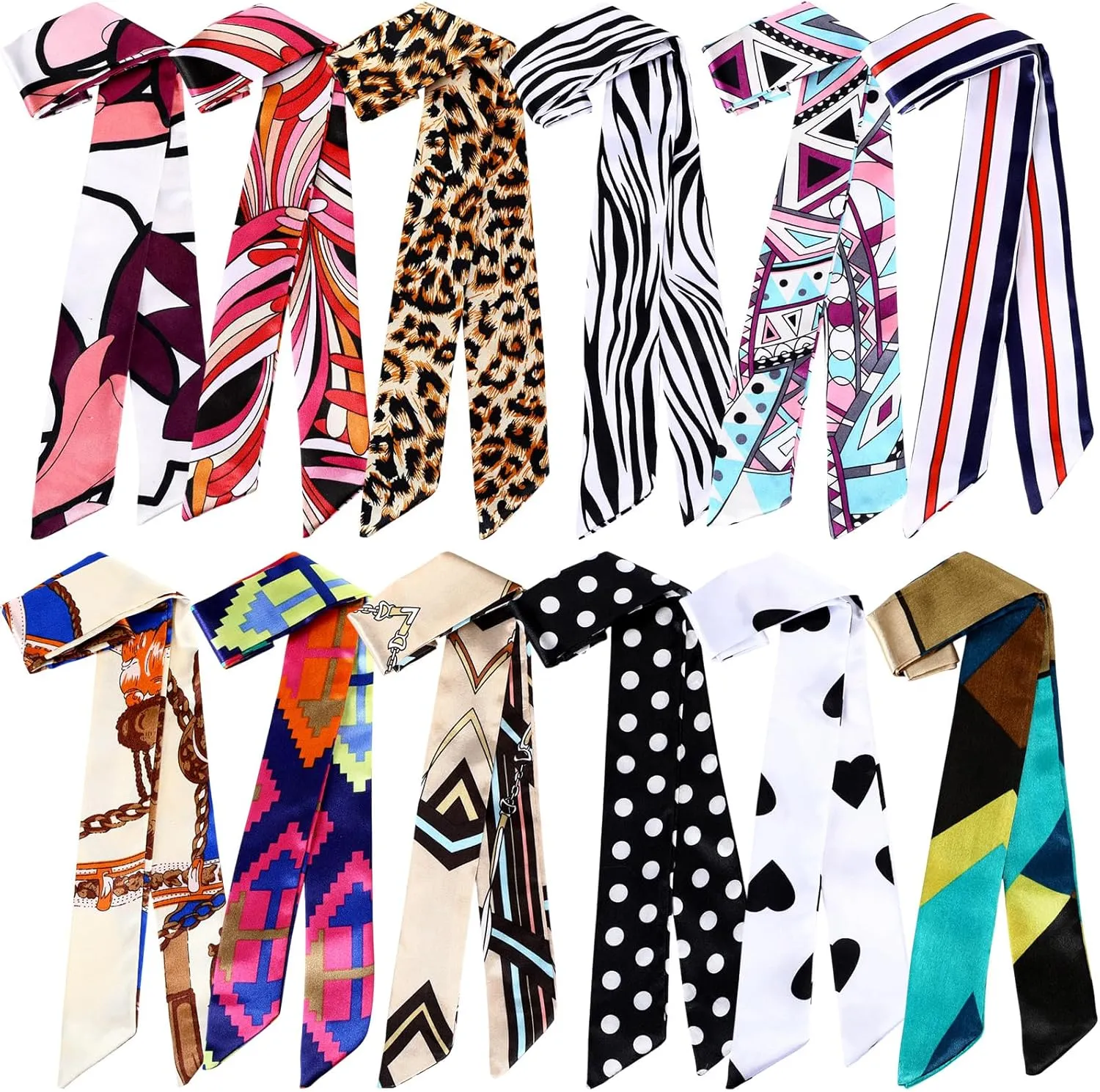 Handepo 12 Pcs Women Handbag Head Scarf Hair Purse Scarf Handle Ribbon Satin Head Neckerchief Silk Headband Charm for Gifts