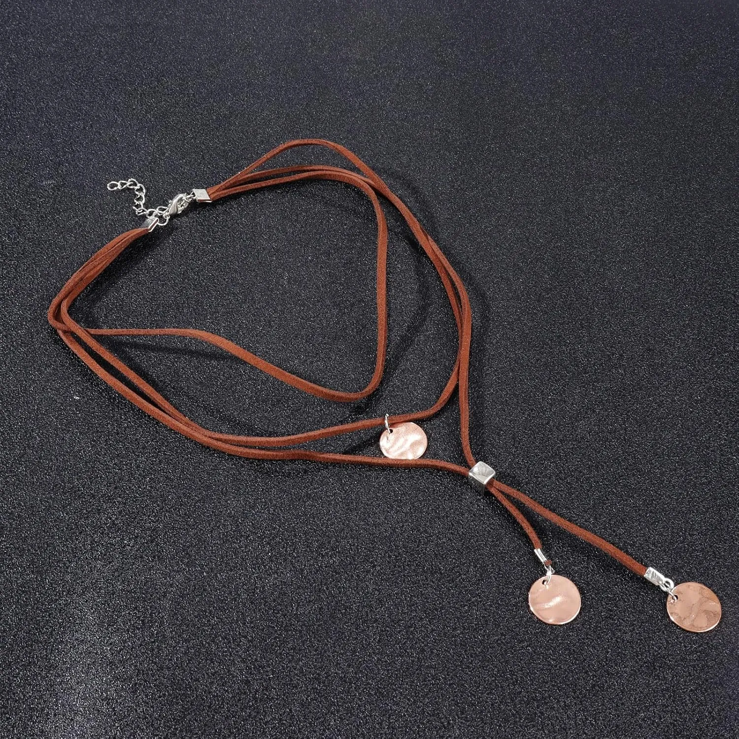 Harry and Henry Boho Necklaces for Women Western Jewelry Black Brown Suede Choker Necklace Boho Long Layered Necklaces Disc Charm Cowgirl Necklace Accessories Country Concert Outfit for Women