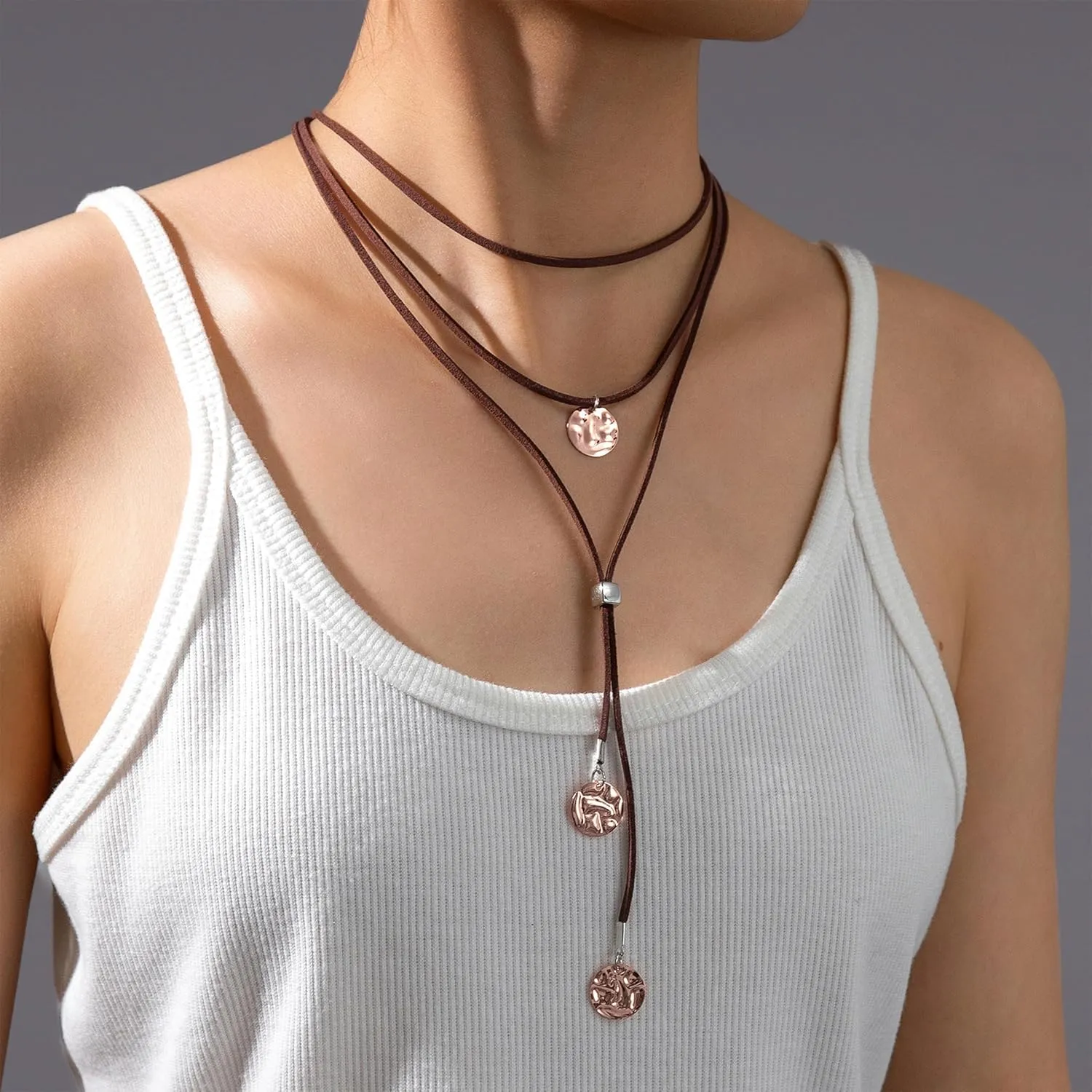 Harry and Henry Boho Necklaces for Women Western Jewelry Black Brown Suede Choker Necklace Boho Long Layered Necklaces Disc Charm Cowgirl Necklace Accessories Country Concert Outfit for Women