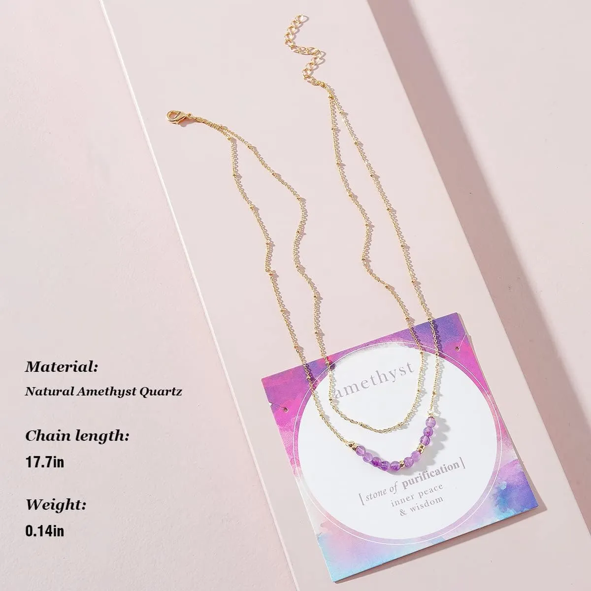 Healing Amethyst Quartz Crystal Pendant Necklace for Women- Protection Crystal Stone Pendants Gold Link Chain Necklaces Spiritual Jewelry Birthday Gifts for Women