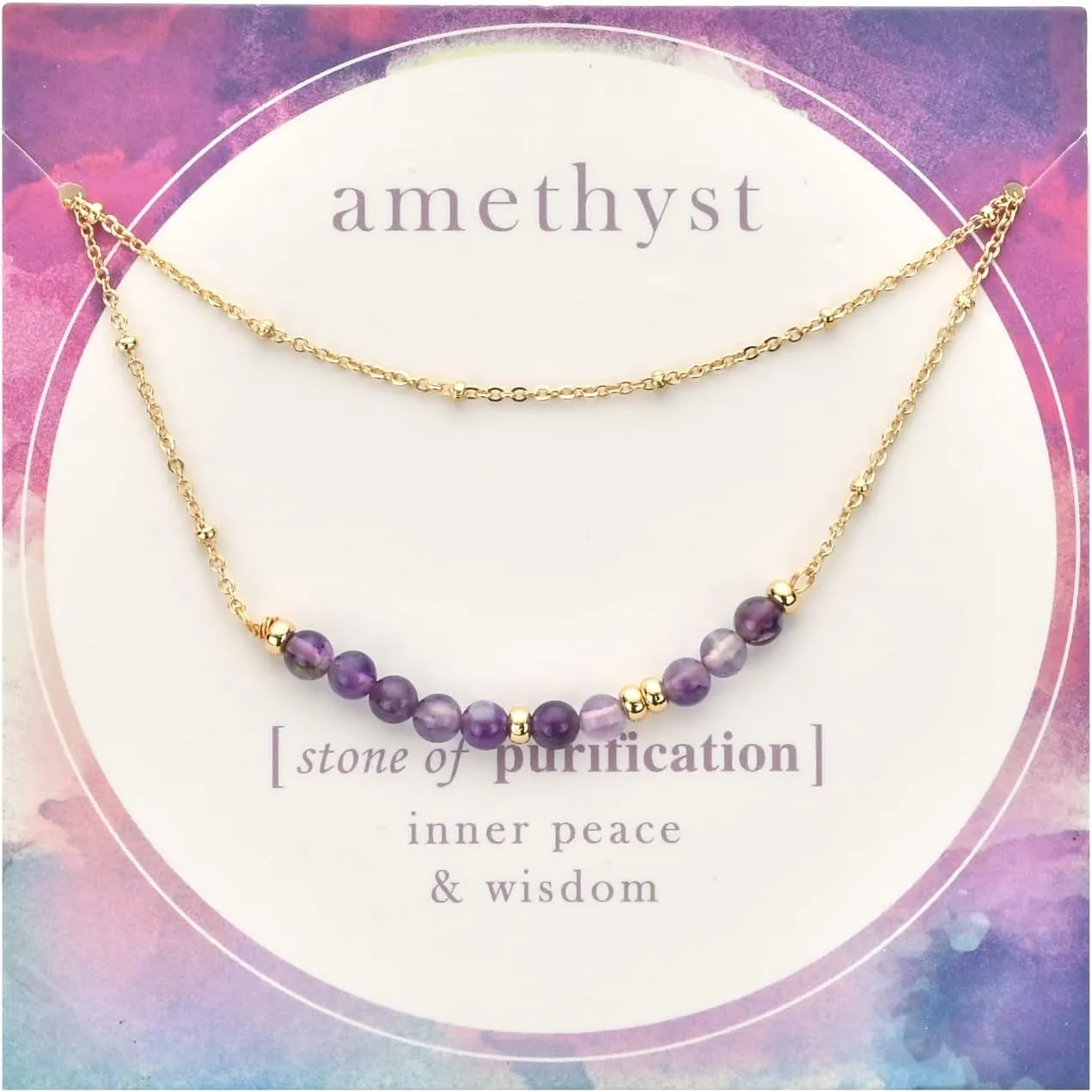 Healing Amethyst Quartz Crystal Pendant Necklace for Women- Protection Crystal Stone Pendants Gold Link Chain Necklaces Spiritual Jewelry Birthday Gifts for Women