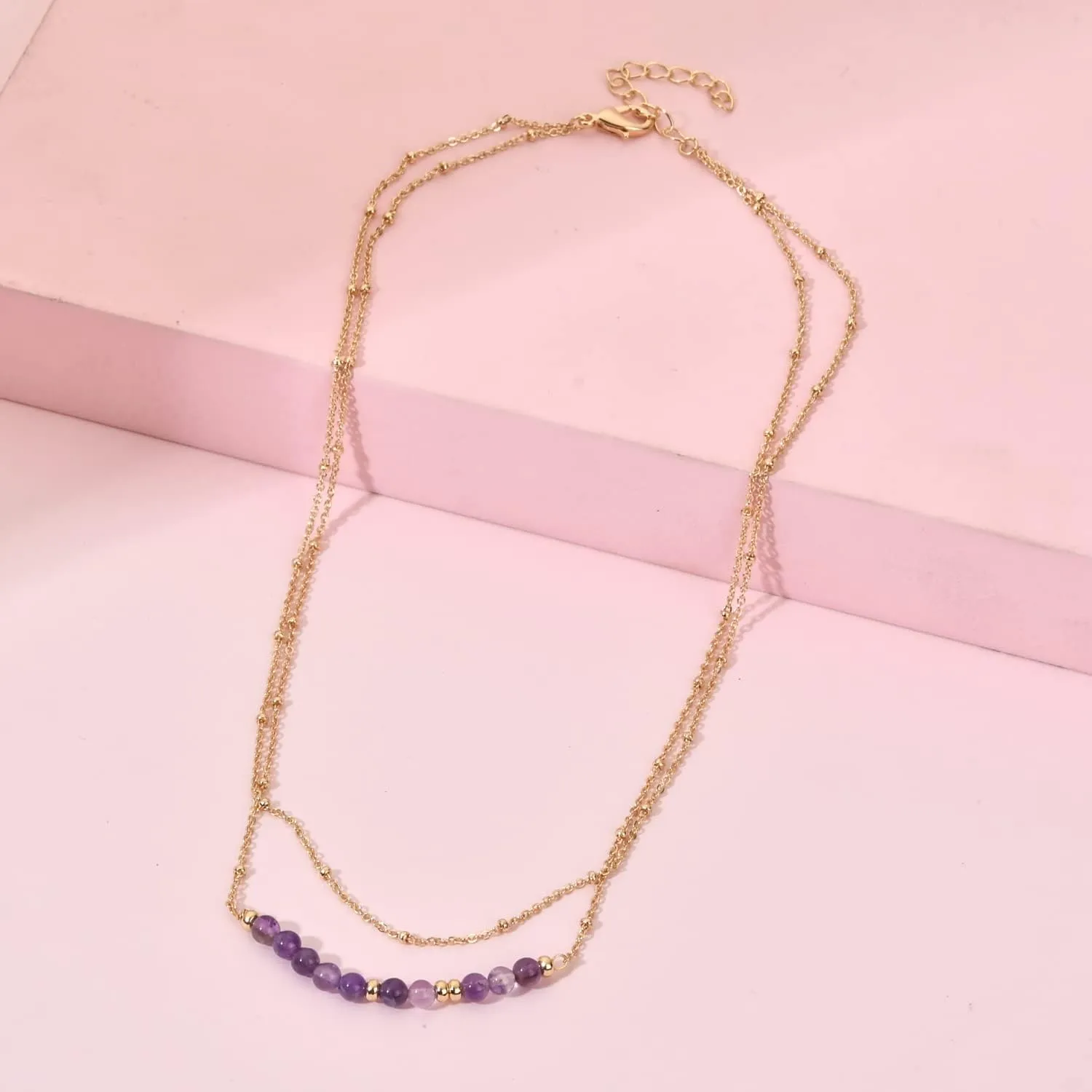 Healing Amethyst Quartz Crystal Pendant Necklace for Women- Protection Crystal Stone Pendants Gold Link Chain Necklaces Spiritual Jewelry Birthday Gifts for Women