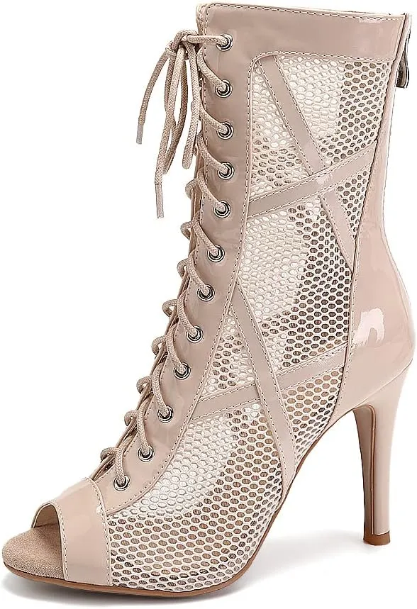 HIPPOSEUS Women's Latin Dance Shoes Peep Toe Ballroom Salsa Jazz Dance Heels Zip Ankle Dance Boots,Model K99