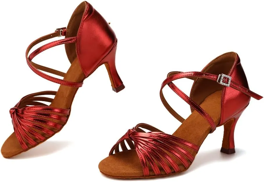 HIPPOSEUS Women's Professional Latin Dance Shoes Open Toe Ballroom Salsa Dance Heels,Model 1219