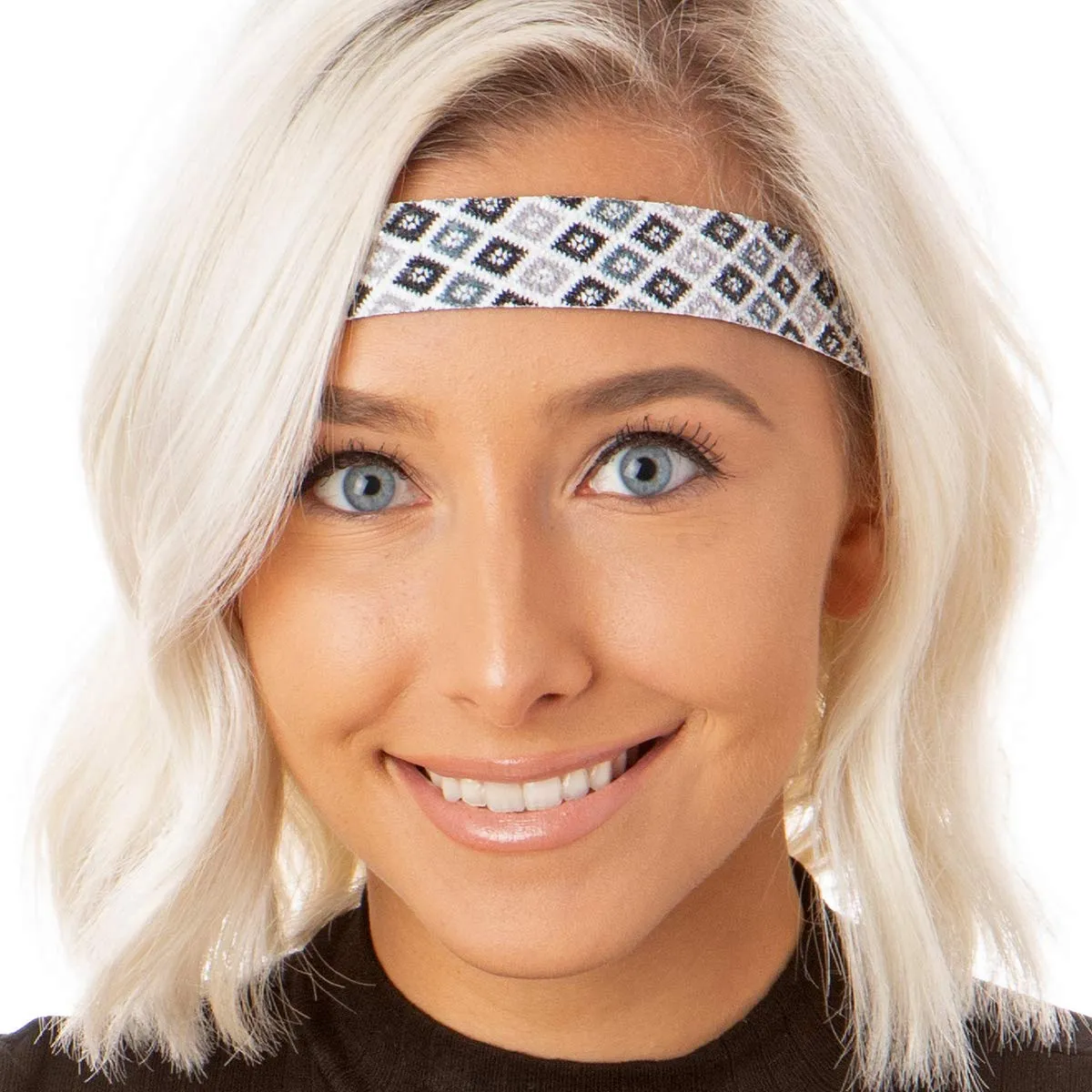 Hipsy Cute Fashion Adjustable No Slip Hairband Headbands for Women Girls & Teens (Black & Grey Flame Stitch 3pk)
