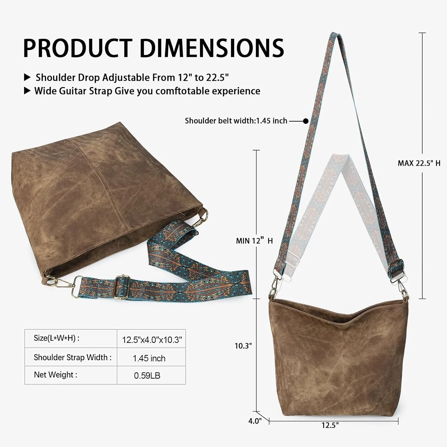 Hobo Crossbody Bags for Women Slouchy Shoulder Bags with Retro Strap Small Vegan Leather Purses for Work, Travel