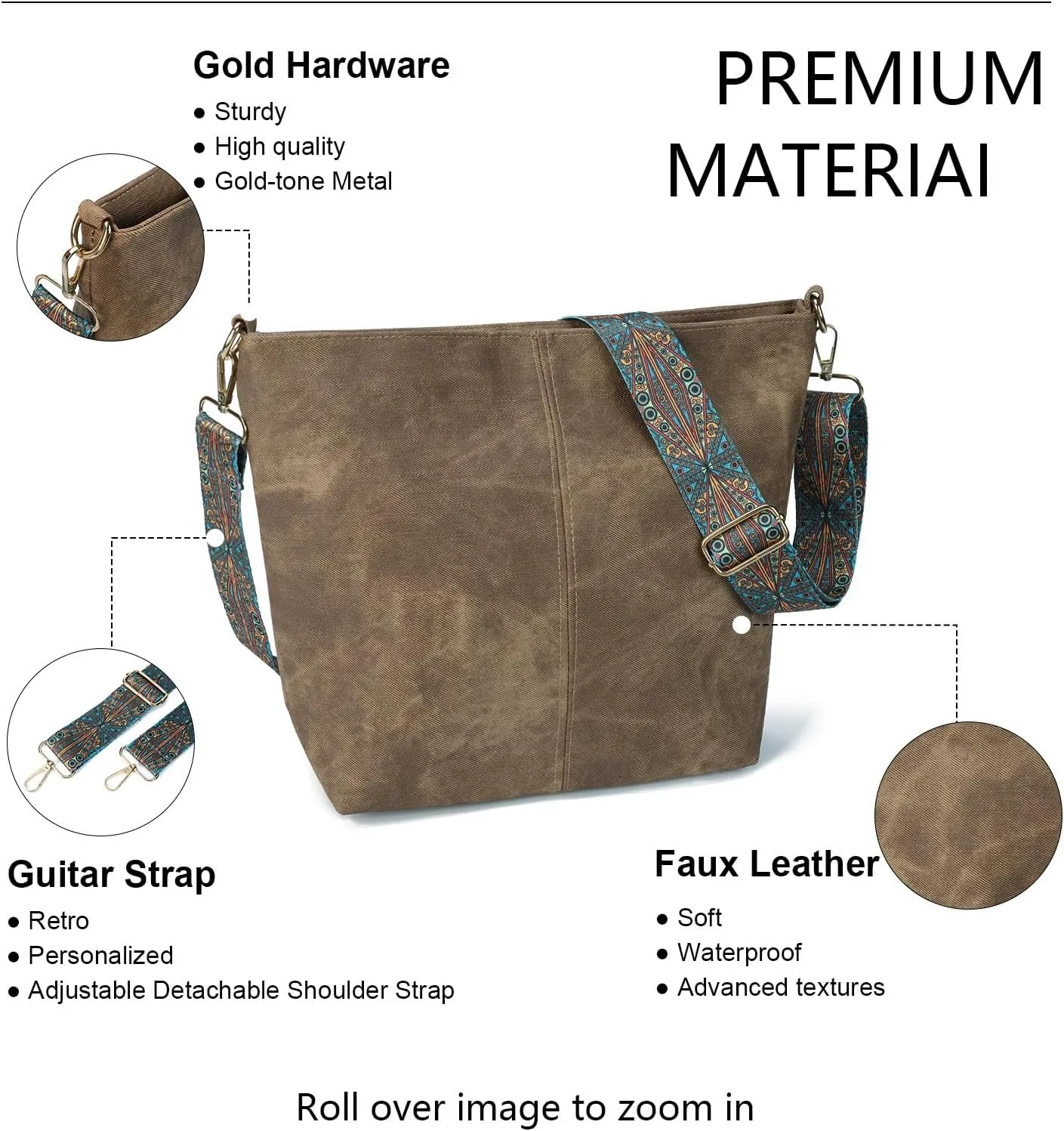 Hobo Crossbody Bags for Women Slouchy Shoulder Bags with Retro Strap Small Vegan Leather Purses for Work, Travel