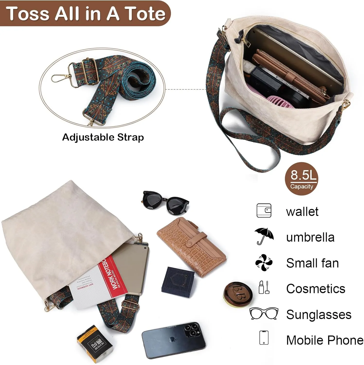 Hobo Crossbody Bags for Women Slouchy Shoulder Bags with Retro Strap Small Vegan Leather Purses for Work, Travel