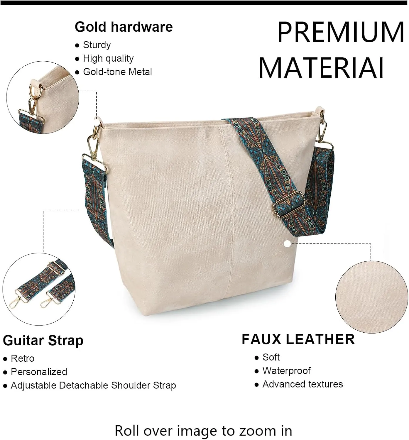 Hobo Crossbody Bags for Women Slouchy Shoulder Bags with Retro Strap Small Vegan Leather Purses for Work, Travel