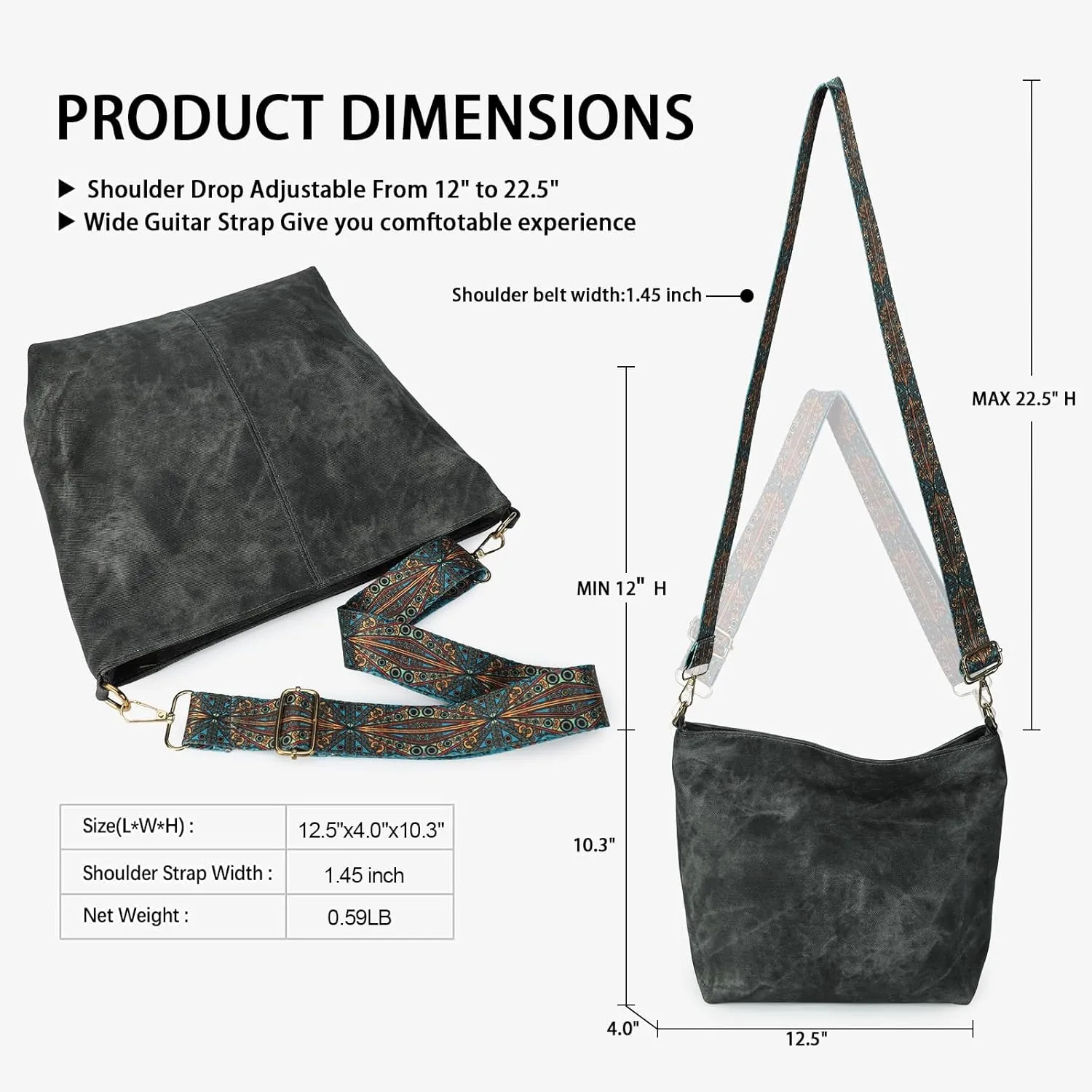 Hobo Crossbody Bags for Women Slouchy Shoulder Bags with Retro Strap Small Vegan Leather Purses for Work, Travel