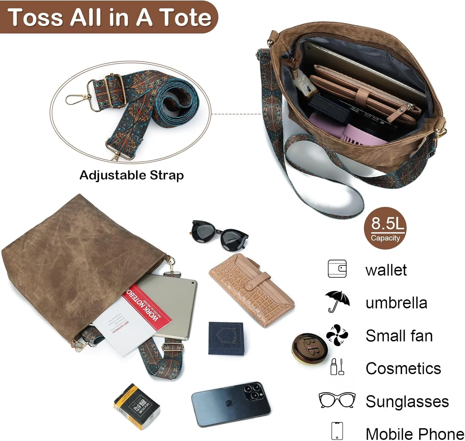 Hobo Crossbody Bags for Women Slouchy Shoulder Bags with Retro Strap Small Vegan Leather Purses for Work, Travel