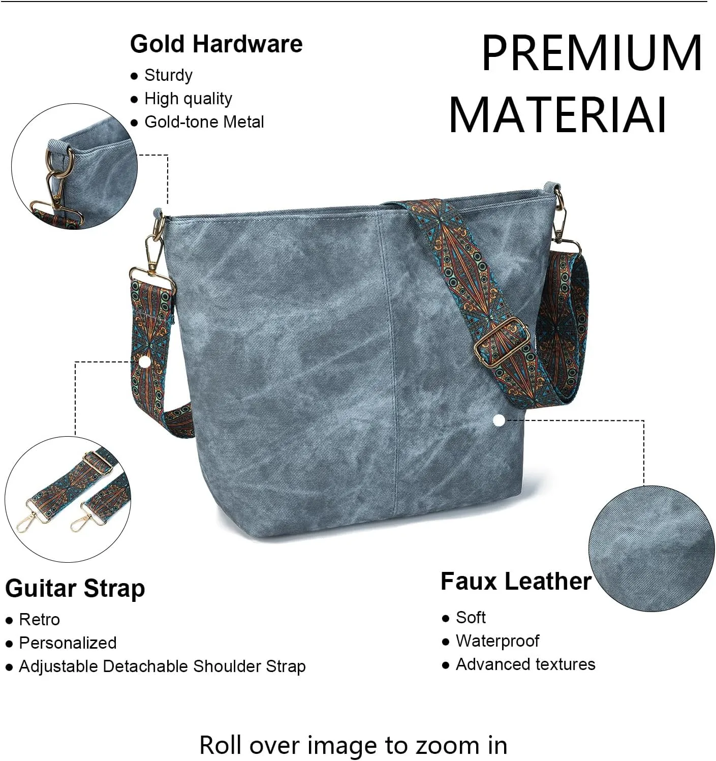 Hobo Crossbody Bags for Women Slouchy Shoulder Bags with Retro Strap Small Vegan Leather Purses for Work, Travel