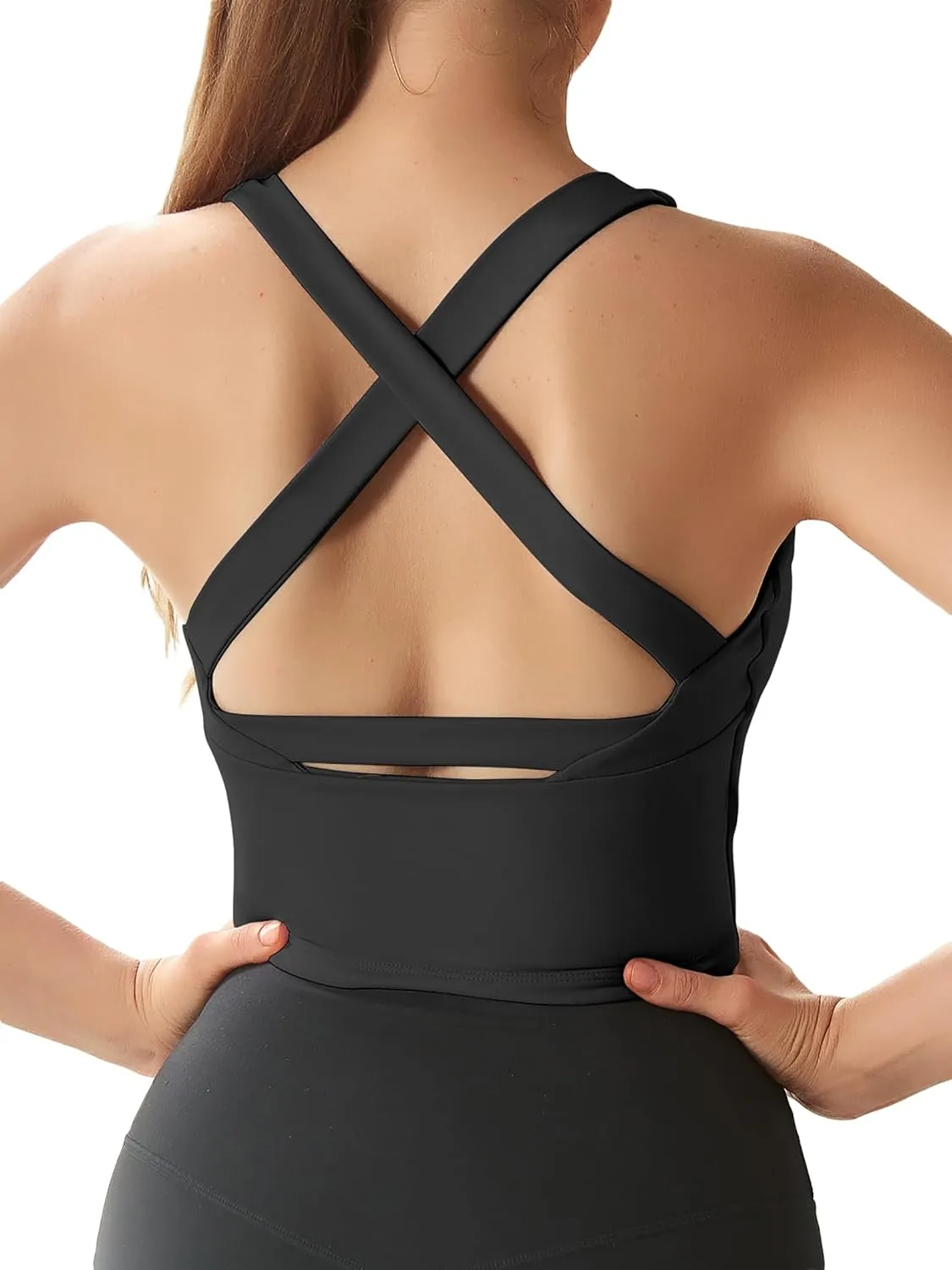 Honlyps Criss Cross Workout Tops for Women Backless Strappy Sports Bra Longline Fitness Yoga Crop Tank Top with Bulit in Bra