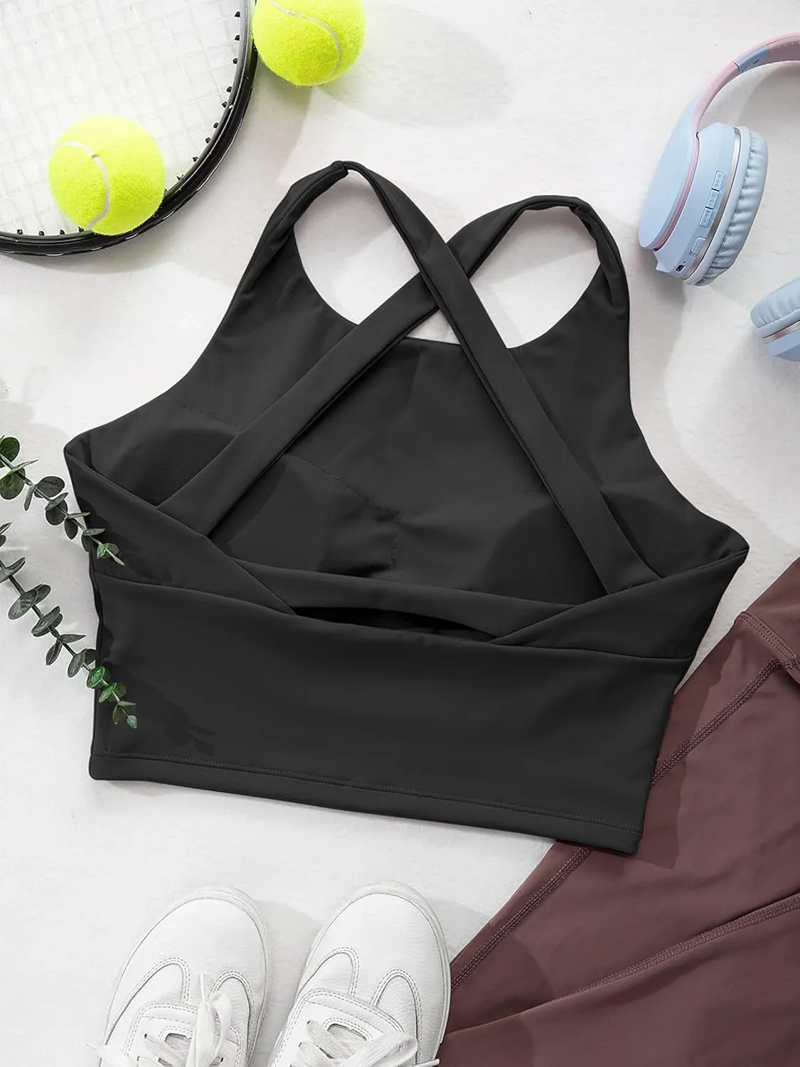 Honlyps Criss Cross Workout Tops for Women Backless Strappy Sports Bra Longline Fitness Yoga Crop Tank Top with Bulit in Bra
