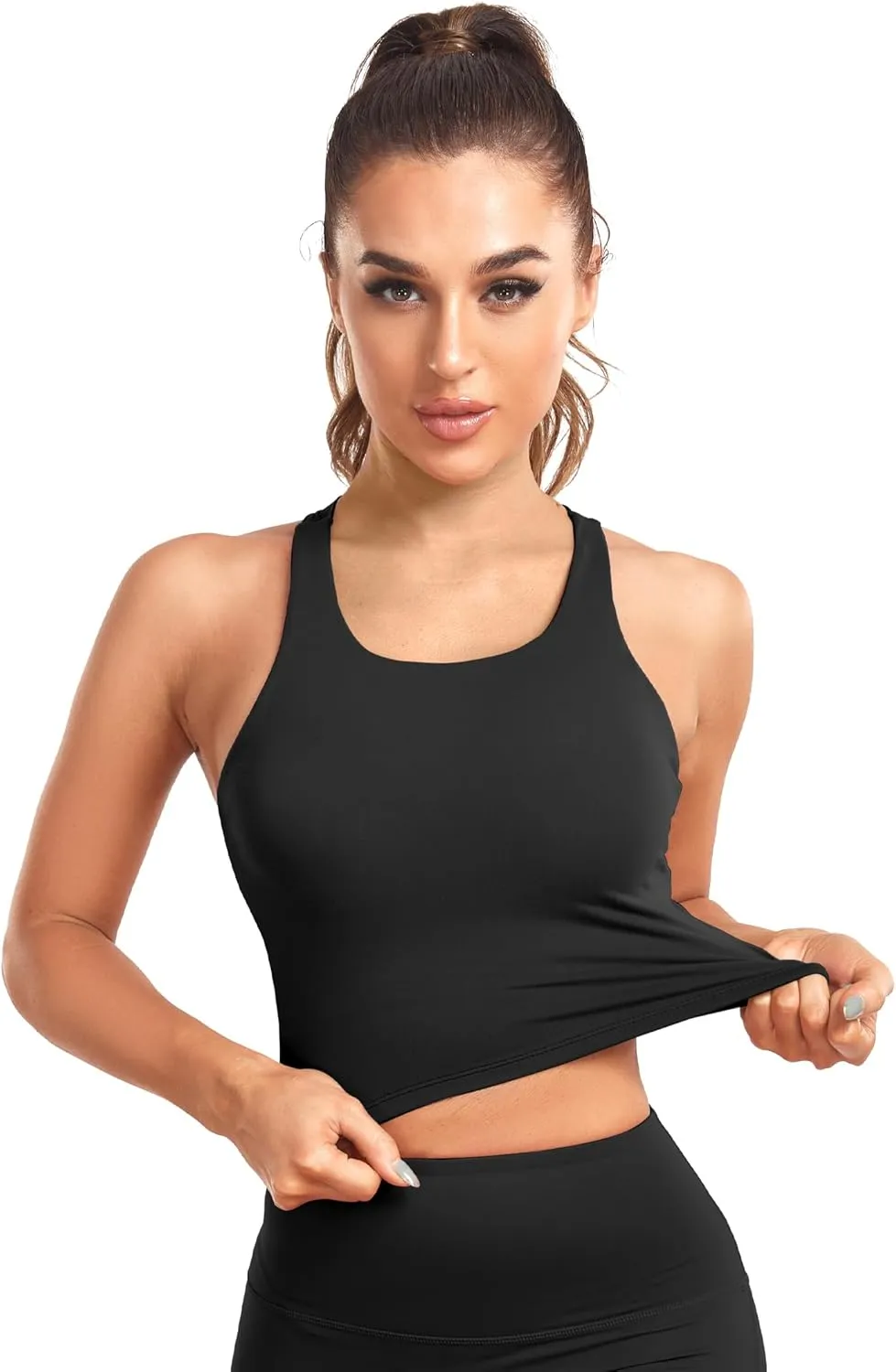 Honlyps Criss Cross Workout Tops for Women Backless Strappy Sports Bra Longline Fitness Yoga Crop Tank Top with Bulit in Bra