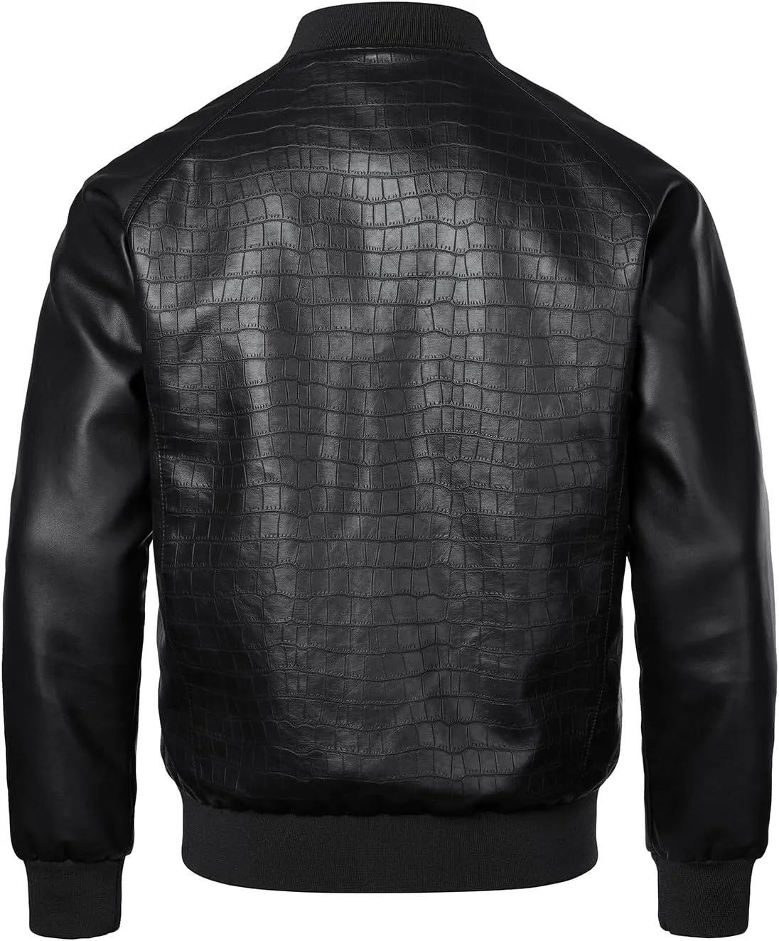 HOOD CREW Mens Stand Collar Leather Jacket Stylish Design Lightweight Faux Leather Varsity Bomber Jackets