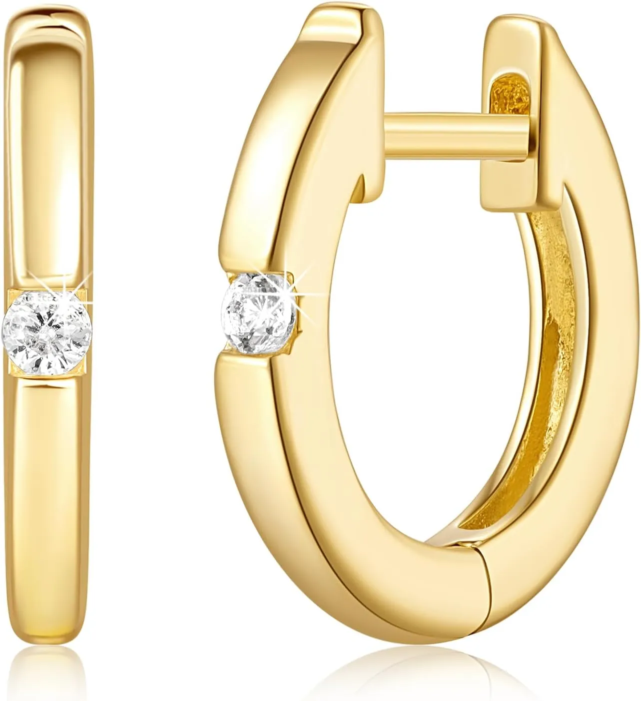 Hoop Earrings 14K Gold Hoop Earrings for Women Cubic Zirconia Huggie Hoops Earring Ultimate Charm Gold Earring 12.7 * 1.7MM