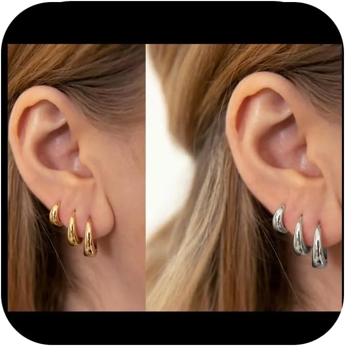 Hoop Earrings Set For Women Dainty Fashion Earrings For Women Trendy Huggie Chunky Lightweight Hoop Earrings For Women Jewelry