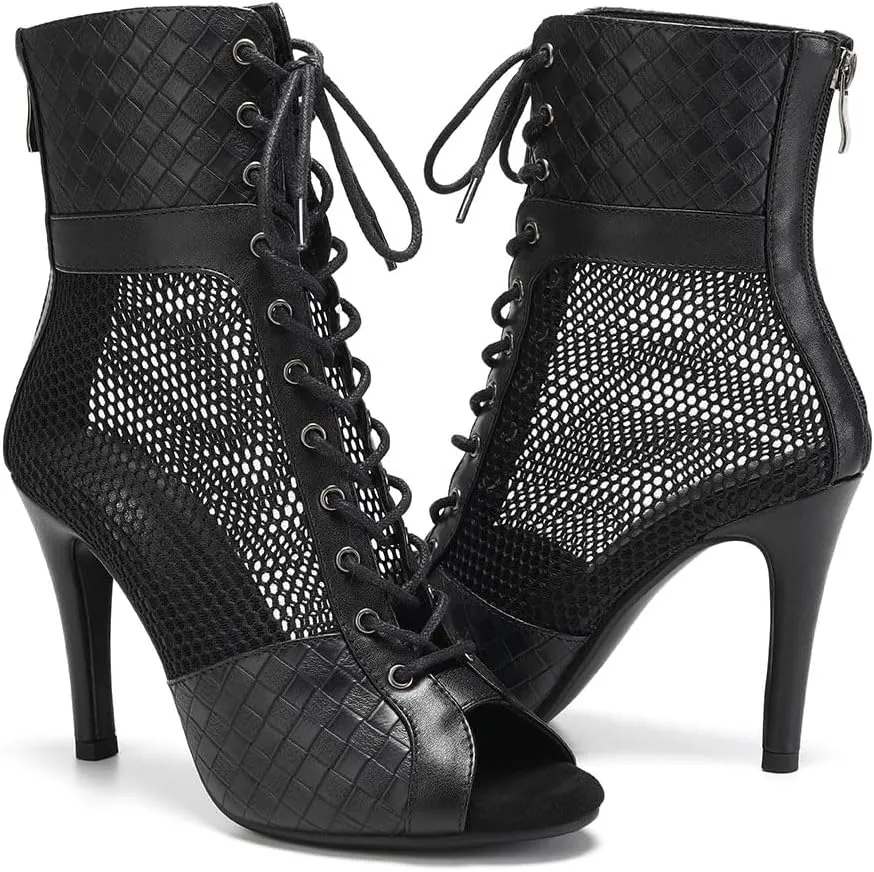 HROYL Women High Heel Latin Salsa Dance Shoes Ballroom Ankle Heels Dance Boots,Model DS888