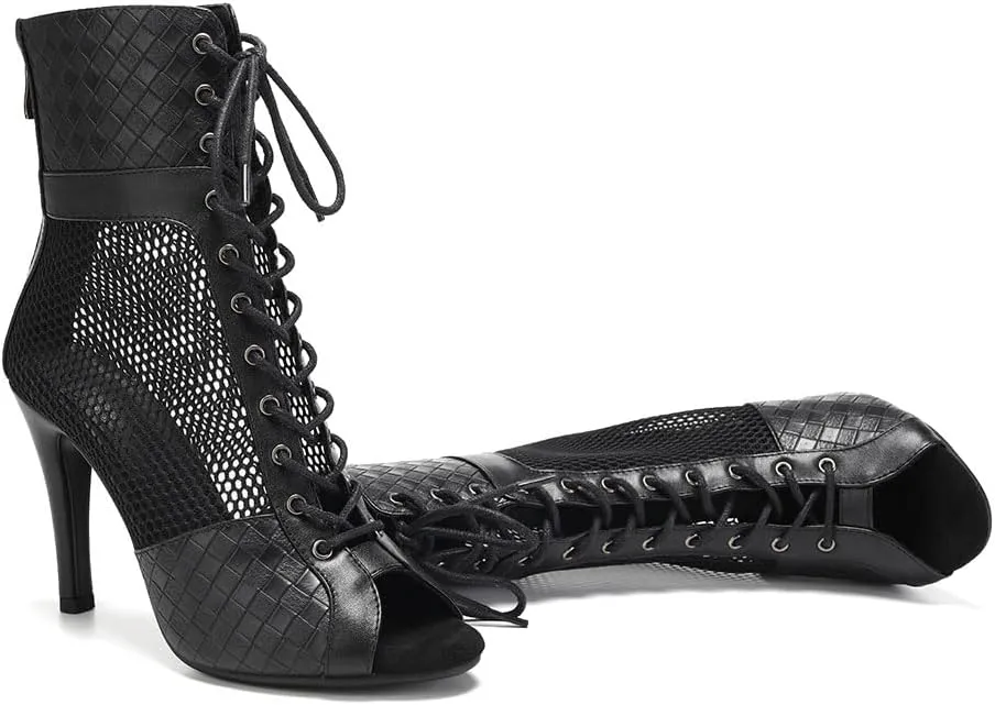 HROYL Women High Heel Latin Salsa Dance Shoes Ballroom Ankle Heels Dance Boots,Model DS888