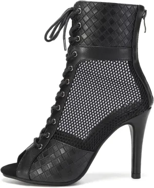 HROYL Women High Heel Latin Salsa Dance Shoes Ballroom Ankle Heels Dance Boots,Model DS888