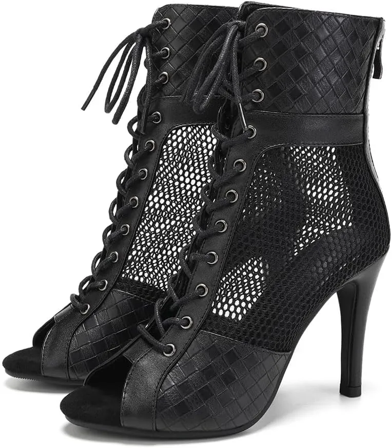 HROYL Women High Heel Latin Salsa Dance Shoes Ballroom Ankle Heels Dance Boots,Model DS888