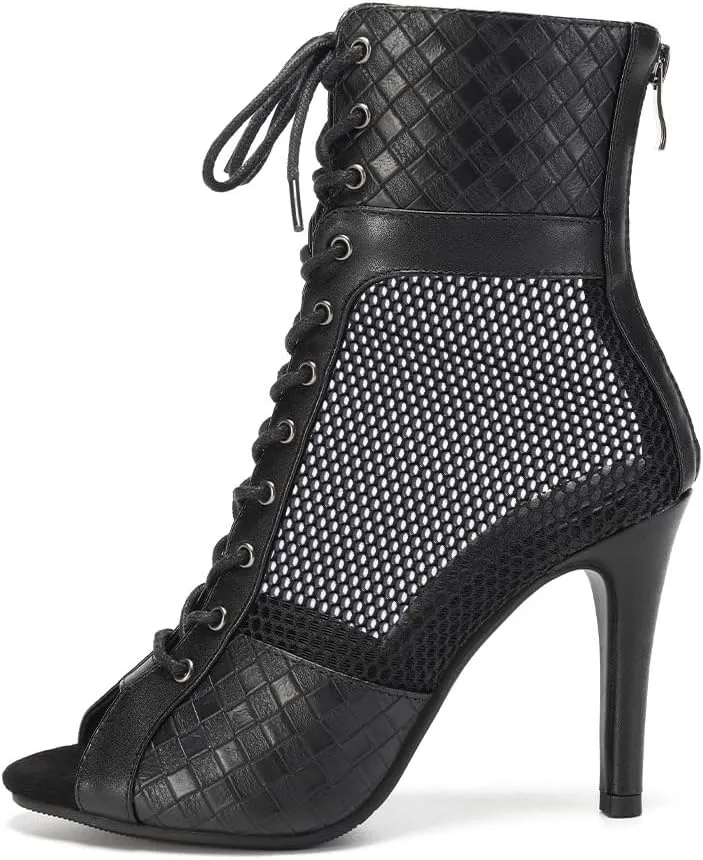 HROYL Women High Heel Latin Salsa Dance Shoes Ballroom Ankle Heels Dance Boots,Model DS888