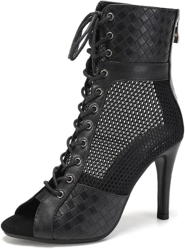 HROYL Women High Heel Latin Salsa Dance Shoes Ballroom Ankle Heels Dance Boots,Model DS888