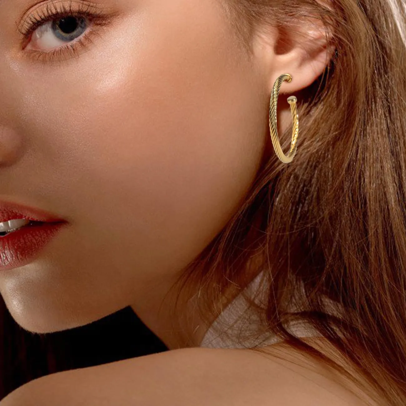 Inspired Designer Twisted Hoop Earrings for Women Fashion Jewelry Cable Wire Half Hoop Earrings for Women Gift
