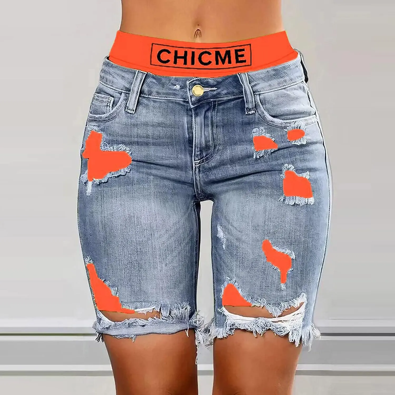 Jeans for Women Trendy Women Fashion Street Contrasting Stitching Two Piece Jeans Shorts Womens Pants with Pockets