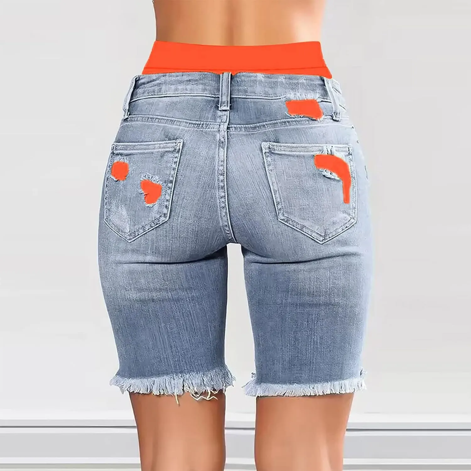 Jeans for Women Trendy Women Fashion Street Contrasting Stitching Two Piece Jeans Shorts Womens Pants with Pockets