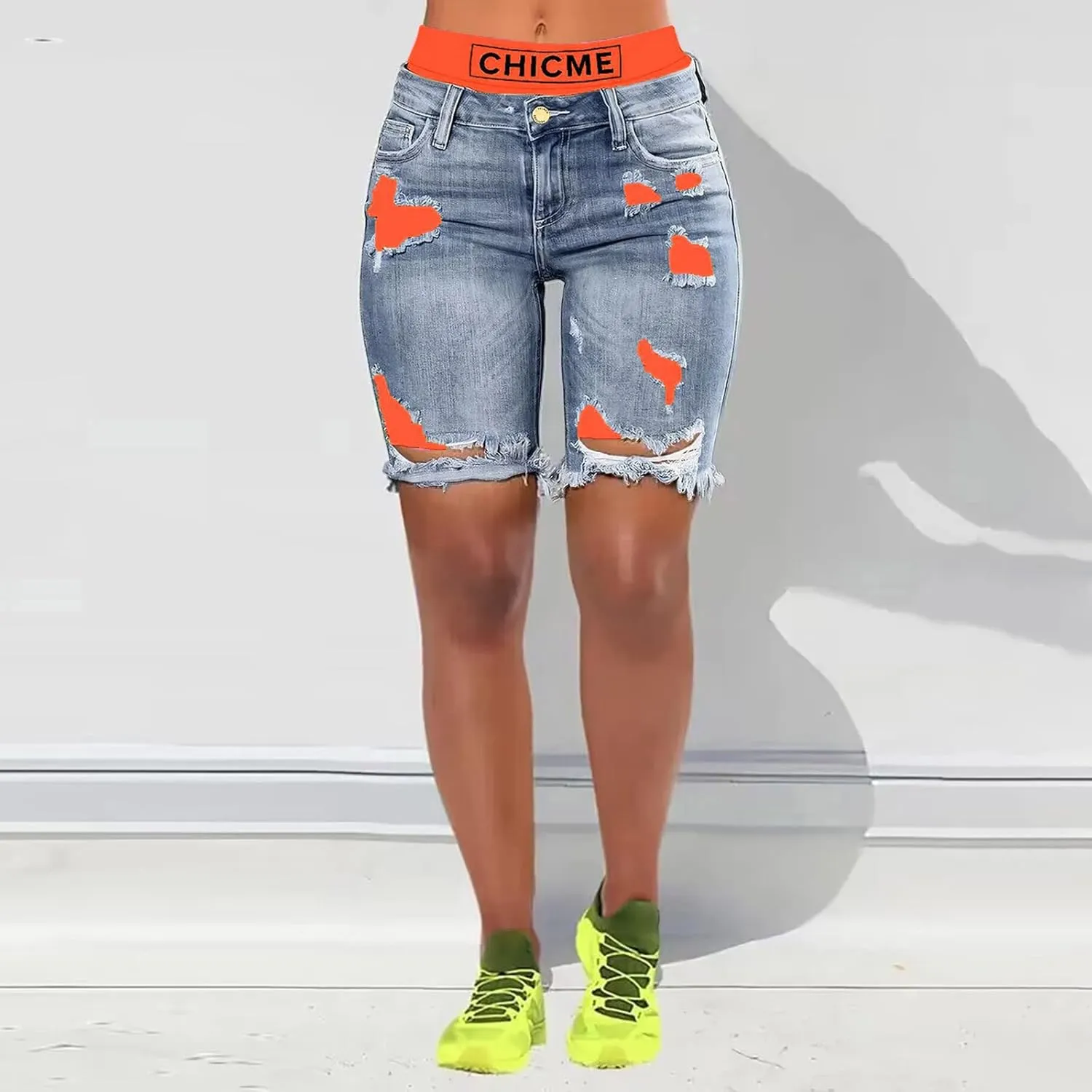 Jeans for Women Trendy Women Fashion Street Contrasting Stitching Two Piece Jeans Shorts Womens Pants with Pockets