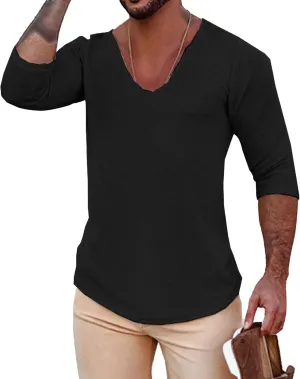 JEShifangjiusu Mens Casual Slim Fit V-Neck Pullover Long Sleeve Knitted Pullover Sweaters Lightweight Solid Stretchy T-Shirts