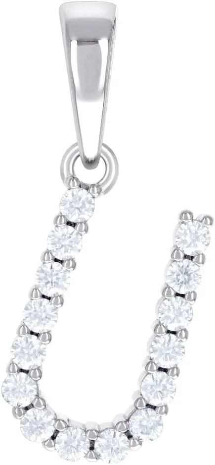 JewelryWeb 925 Sterling Silver Unisex 0.47ct Moissanite Letter Name Personalized Monogram Initial U Alphabet Charm Pendant Necklace 24.9x9.2mm Wide-Pendant for Women