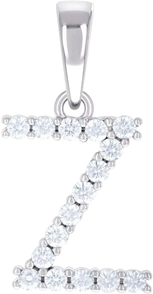 JewelryWeb 925 Sterling Silver Unisex 0.50ct Moissanite Letter Name Personalized Monogram Initial Z Alphabet Charm Pendant Necklace 24.4x11.7mm Wide-Pendant for Women