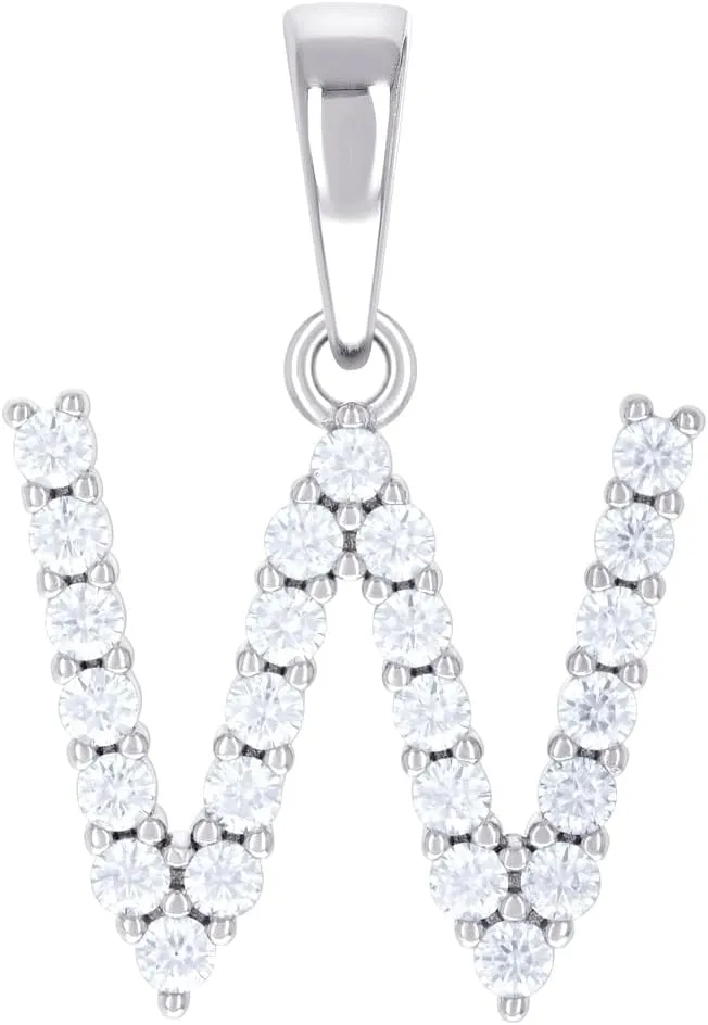 JewelryWeb 925 Sterling Silver Unisex 0.79ct Moissanite Letter Name Personalized Monogram Initial W Alphabet Charm Pendant Necklace 25.2x16.9mm Wide-Pendant for Women