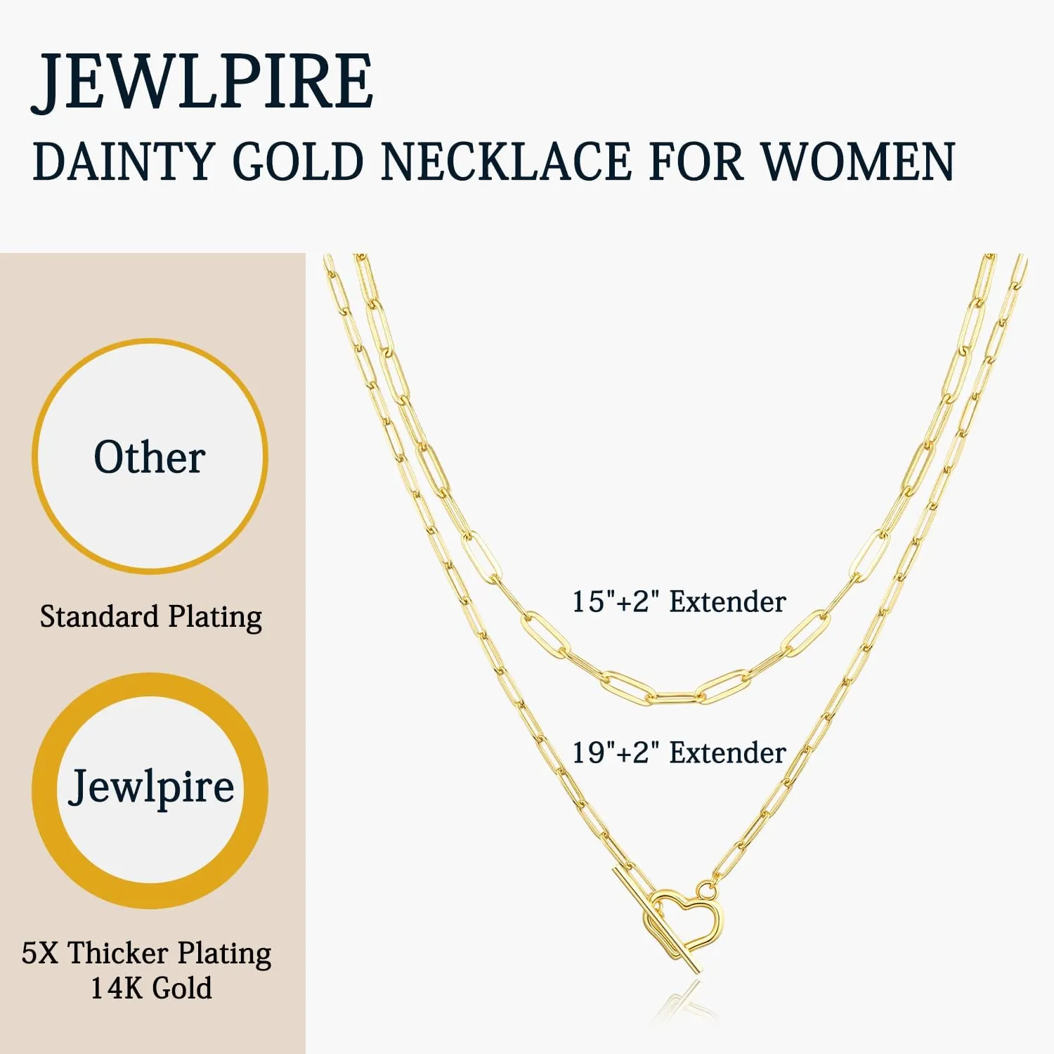 Jewlpire Gold Layered Necklaces for Women, Non Tarnish 14K Gold Chain Necklace Women Trendy Herringbone Necklace Paperclip Chain Toggle Clasp Necklace Fashion Gold Jewelry Gift for Women