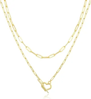 Jewlpire Gold Layered Necklaces for Women, Non Tarnish 14K Gold Chain Necklace Women Trendy Herringbone Necklace Paperclip Chain Toggle Clasp Necklace Fashion Gold Jewelry Gift for Women