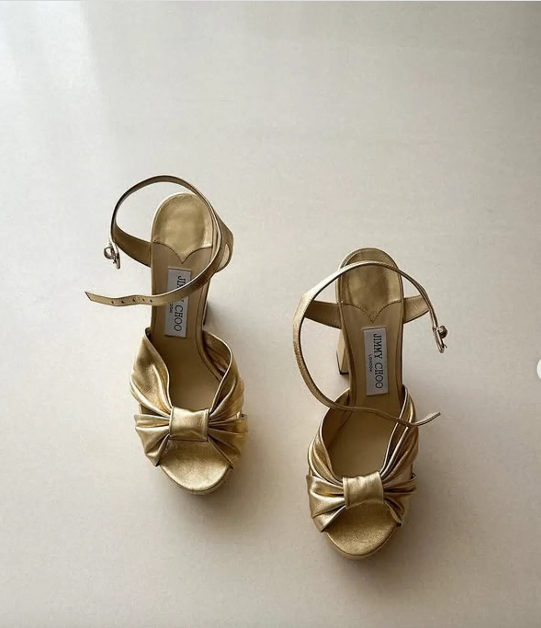 JIMMY CHOO Heloise 120 Gold Metallic Nappa Leather Platform Sandals UK 7 EU 40 