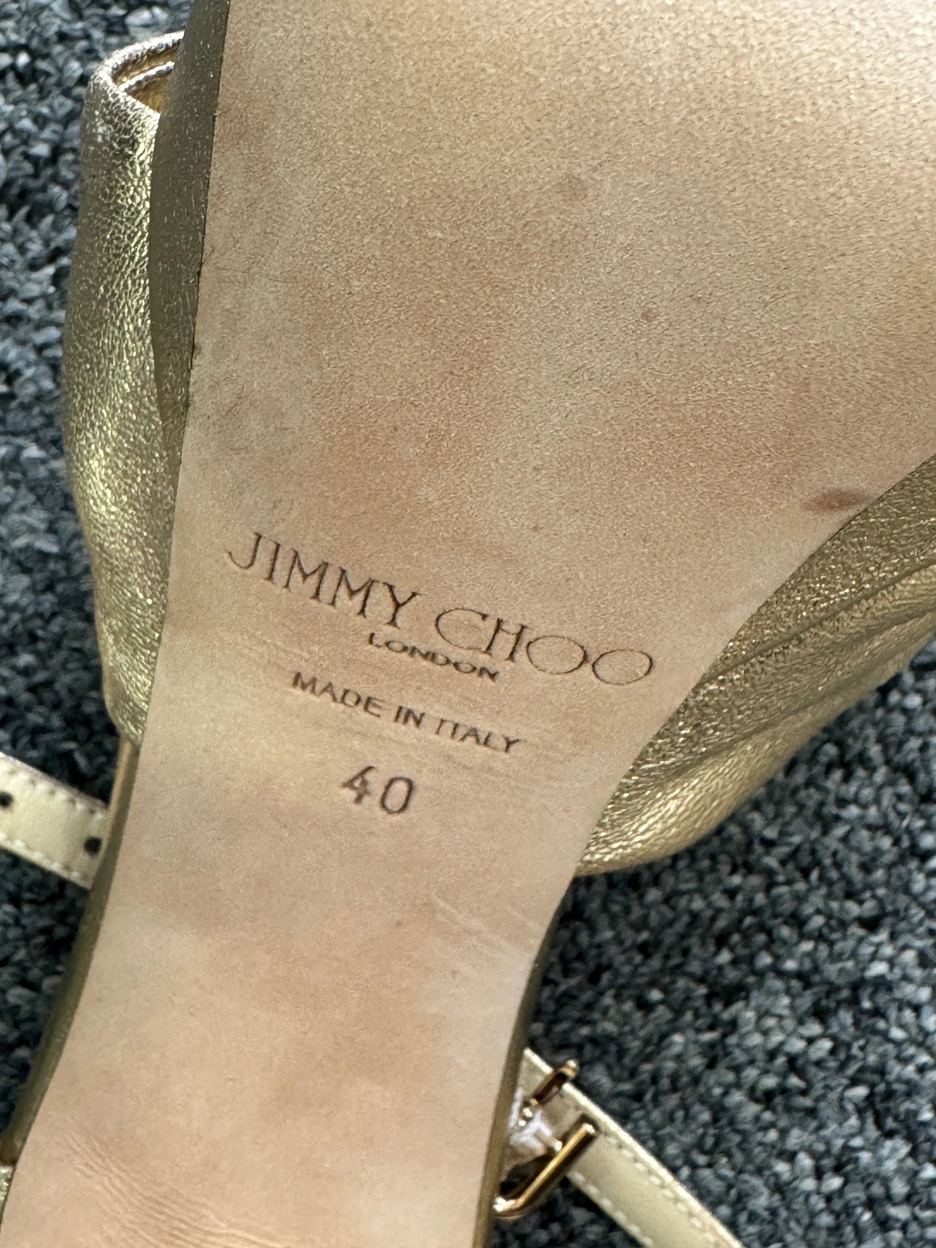 JIMMY CHOO Heloise 120 Gold Metallic Nappa Leather Platform Sandals UK 7 EU 40 