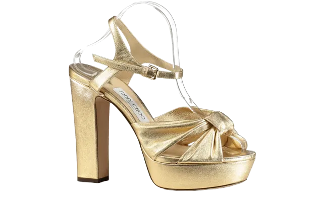 JIMMY CHOO Heloise 120 Gold Metallic Nappa Leather Platform Sandals UK 7 EU 40 