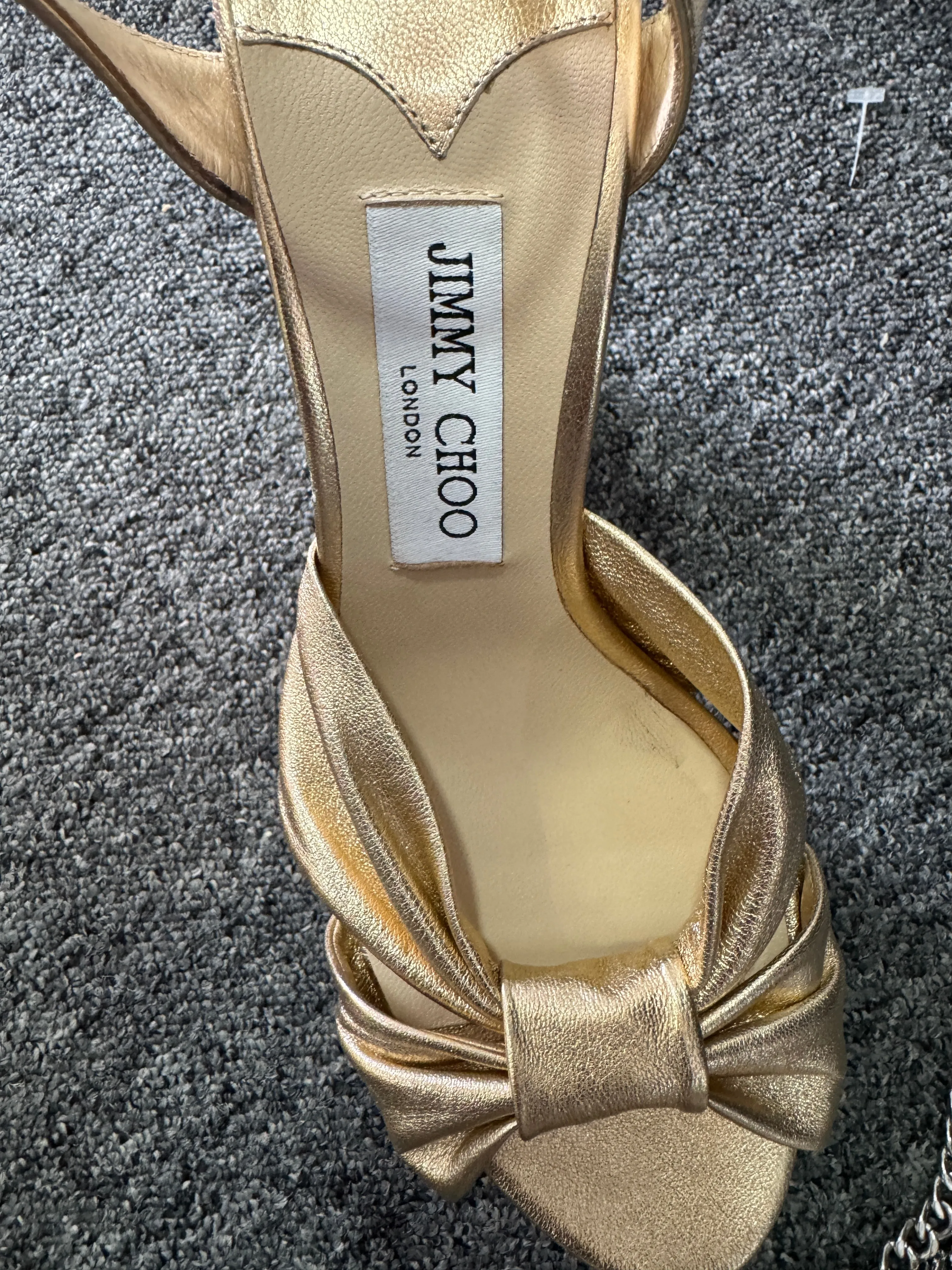 JIMMY CHOO Heloise 120 Gold Metallic Nappa Leather Platform Sandals UK 7 EU 40 