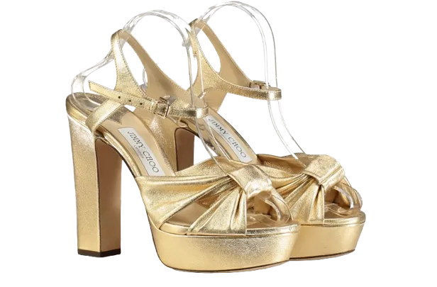 JIMMY CHOO Heloise 120 Gold Metallic Nappa Leather Platform Sandals UK 7 EU 40 