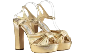 JIMMY CHOO Heloise 120 Gold Metallic Nappa Leather Platform Sandals UK 7 EU 40 