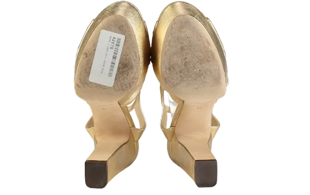 JIMMY CHOO Heloise 120 Gold Metallic Nappa Leather Platform Sandals UK 7 EU 40 