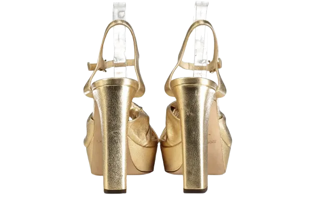 JIMMY CHOO Heloise 120 Gold Metallic Nappa Leather Platform Sandals UK 7 EU 40 