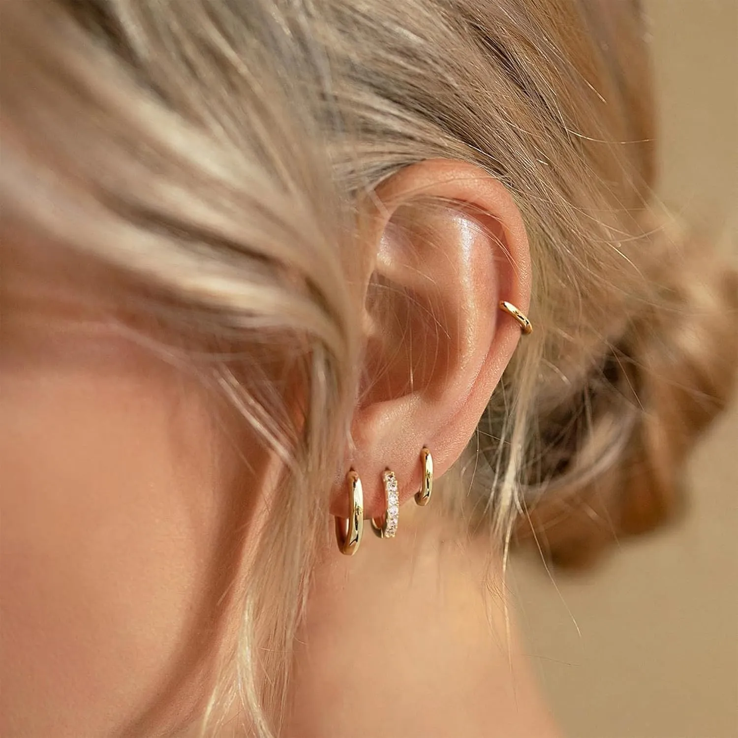 JINEAR 4 Pairs Gold Hoop Earrings Set for Women, 14K Plated Chunky Gold Hoop Earrings Dainty Simple Gold Earrings Hypoallergenic Non Tarnish Small Hoop Earrings Cartilage Earrings Jewelry Gift