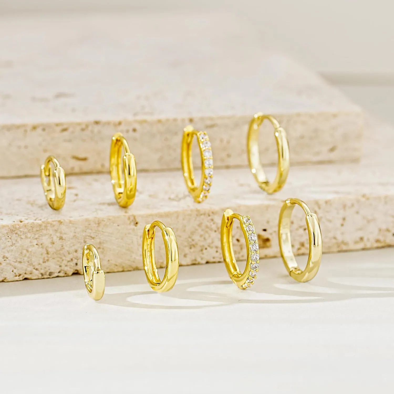 JINEAR 4 Pairs Gold Hoop Earrings Set for Women, 14K Plated Chunky Gold Hoop Earrings Dainty Simple Gold Earrings Hypoallergenic Non Tarnish Small Hoop Earrings Cartilage Earrings Jewelry Gift